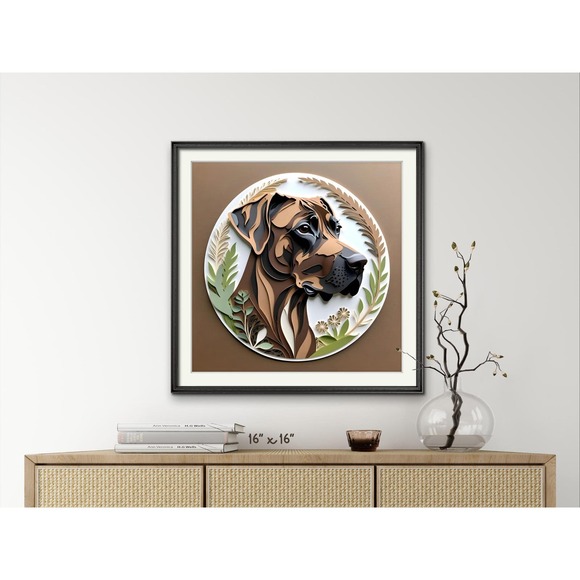 Great Dane Papercut Art: 12x12 Brindle Great Dane Pet Portrait Digital Art Print - Picture 4 of 7